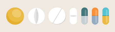 Set of colorful multicolored pills of various shapes.の写真素材