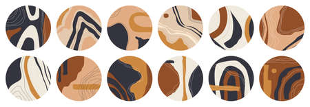 Big set of various vector highlight covers. Abstract backgrounds. Various shapes, lines, spots, dots, doodle objects. Perfect for bloggers. Hand drawn templates. Round icons for social media stories.のイラスト素材