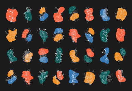 Collection of highlight story covers for social media. Pastel hand drawn backgrounds. Round elements and icons with dots, abstract shapes, lines, floral details, texture for your blog or website.のイラスト素材