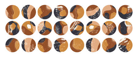 Big set of various vector highlight covers. Abstract backgrounds. Various shapes, lines, spots, dots, doodle objects. Perfect for bloggers. Hand drawn templates. Round icons for social media stories.のイラスト素材