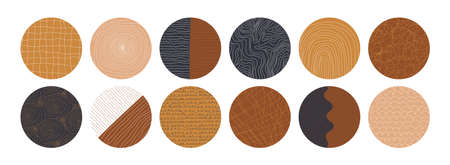 Set of round abstract black and white backgrounds or patterns for social networks. Hand drawn doodle shapes. Spots, curves, lines. Vector stock illustration in a hand-drawn style. Stamp texture.のイラスト素材