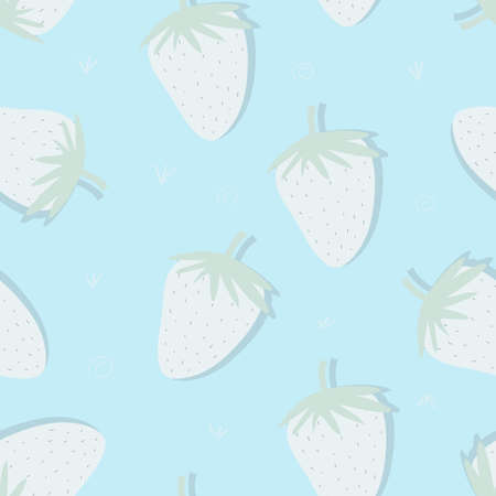 Seamless pattern with strawberries on a pink background. Repeating illustration for web and fabric design. Cartoon hand drawn style. For wallpaper and social media designの写真素材