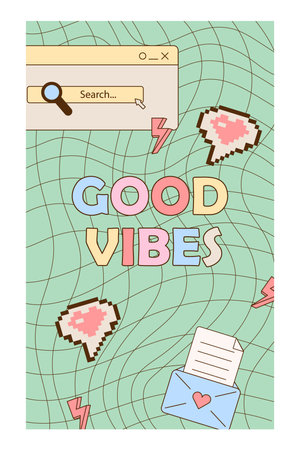 Colorful modern retro posters. stories and social media posts. Abstract retro interface illustration. frame, password, patch, dialog box. Vector stock graphic.のイラスト素材