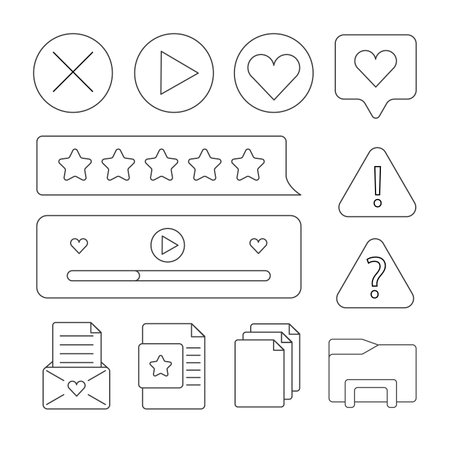 Set of retro stickers. Doodle style. 90s retro vaporwave old desktop user interface elements. Cute nostalgic computer ui, vintage aesthetic icons and windows vector set. stock stylish graphicsのイラスト素材