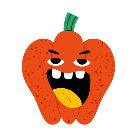 Screaming red pepper character. Cartoon character illustration icon. Flat vector illustration isolated on white background.のイラスト素材