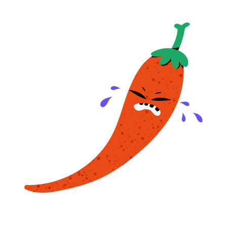 Crying red chili pepper. Cartoon character illustration icon. Flat vector illustration isolated on white background.のイラスト素材