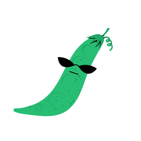 Cute cartoon green pea. Healthy food character. Children illustration. Flat vector illustration on isolated white background.のイラスト素材