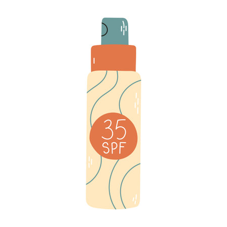 Sunscreen. Different types of sun protection cosmetics. Spray, lotion, tubes, stick. Set of vector...