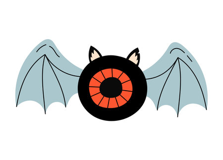 Flying eyeballs with creepy demon wings Cute Halloween eye sticker with wings. Vector stock illustration on isolated white background.のイラスト素材