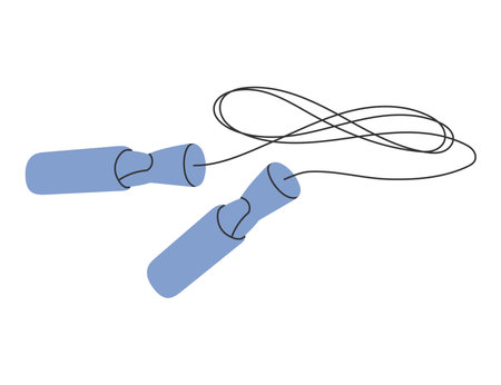 Vector image of skipping or jump rope. Illustration of jumping gear with plastic handles for gym. Sport exercise or fitness item. Equipment for fit training. Athlete activity and cardio workout.のイラスト素材