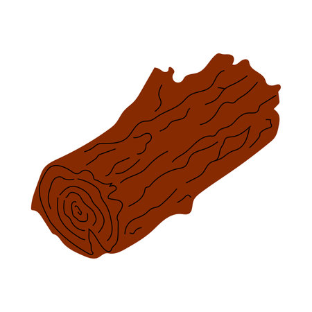 Vector illustration of a brown wooden log with bark texture, isolated on white background, natural forest element in flat designのイラスト素材