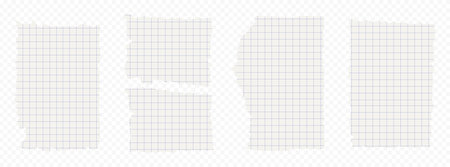Set of white torn or ripped notebook sheet in blue square. Album edge, notebook tear or blank page divided vector illustration. Abstract social media banner background.のイラスト素材