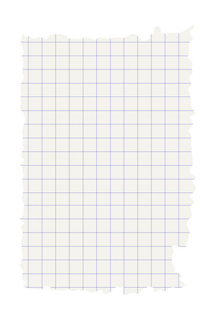 White torn or ripped notebook sheet in blue square. Album edge, notebook tear or blank page divided vector illustration. Abstract social media banner background.のイラスト素材