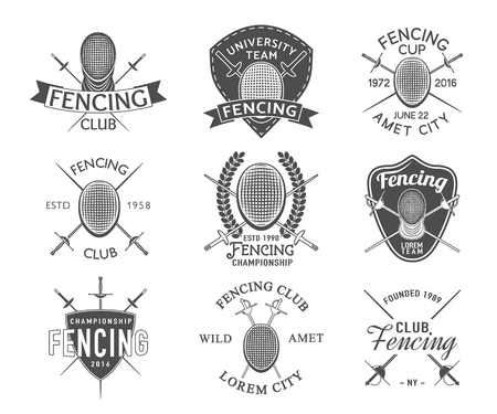 Fencing icons set. Fencing emblems design elements. Fencing club badges.のイラスト素材