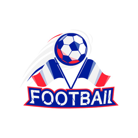 Football poster with ball, flag and typography. 2016 France championship. Vector brochure for competition. Football banner, Soccer tournament.のイラスト素材