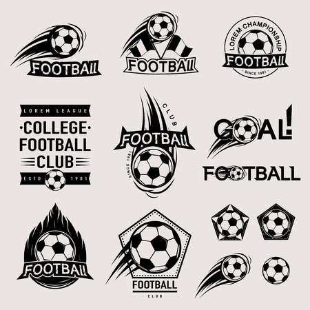 Set of vintage, modern and retro badges and labels football game, club, sign Goal, soccer ball. Sport typography text, icons and old emblems. Vector illustrationのイラスト素材