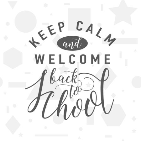 Vector illustration of back to school greeting card with lettering element on seamless geometric background with circle, line, triangle, rectangle, star. Felicitation welcome back to schoolのイラスト素材