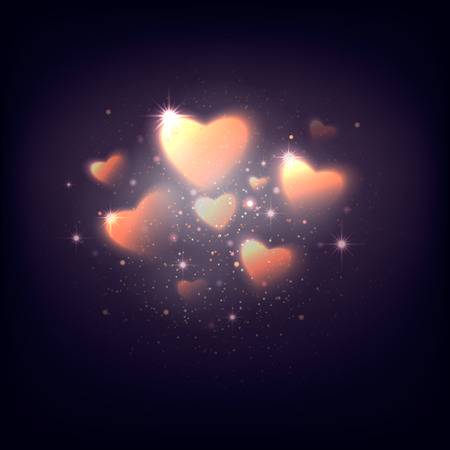 Vector illustration of stylish background with shine blur gold heartsのイラスト素材