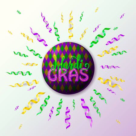 Vector illustration of Mardi Gras holiday greeting card with serpentine ribbonsのイラスト素材