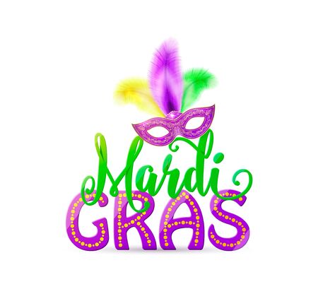 Vector illustration of Mardi Gras text sign with venetian masquerade maskのイラスト素材
