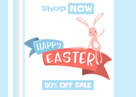 Vector illustration of easter spring sale background with cute bunny. Wallpaper, flyers.のイラスト素材