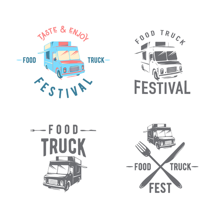 Vector illustration of street food truck graphic badge setのイラスト素材