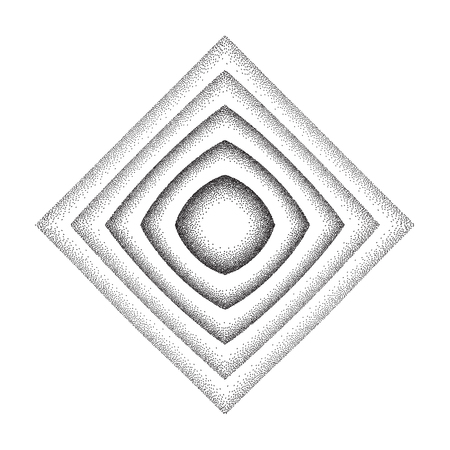 Vector illustration of rhombus shape background consist of black dots on white backdrop. Abstract gradient dotted geometric template with halftone effectのイラスト素材