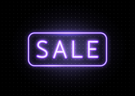 Neon sale banner with line frame. Luminous light blue type text signのイラスト素材