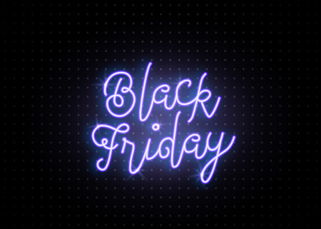Black friday shopping background. Luminous light blue text lettering signのイラスト素材