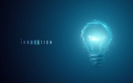 Innovation concept. Lightbulb in modern polygonal style with light effectのイラスト素材