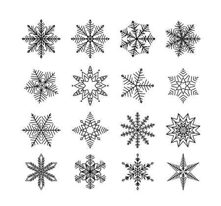 Snowflake winter isolated. Set of flake of snow on white backgroundのイラスト素材