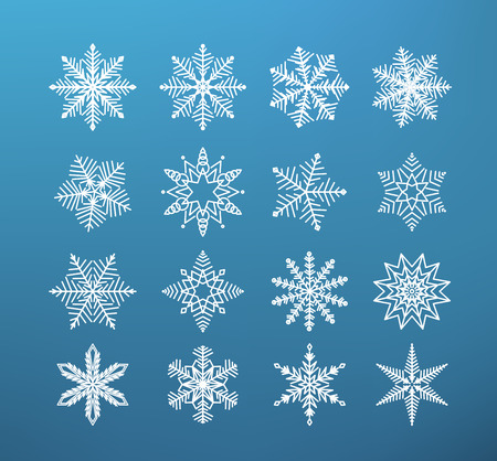 Snowflake winter isolated. Set of flake of snow on dark blue backgroundのイラスト素材