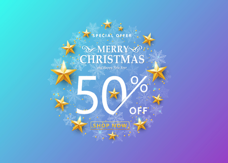 Christmas sale concept on light blue color background, vector illustration.のイラスト素材