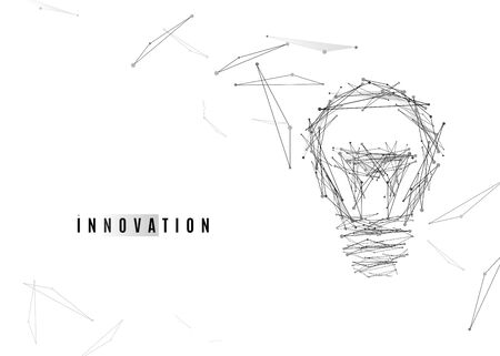 Light Bulb background with lines and dots, triangles geometric shapes in grey color on white backdrop for business technology idea design. Vector illustrationのイラスト素材