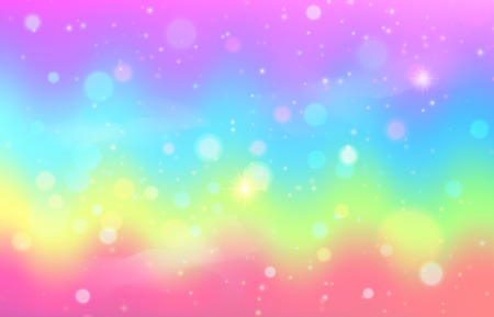 Unicorn rainbow wave background. Mermaid galaxy pattern with shiny dots particles. Pastel pink, blue, green, yellow, violet color. Vector illustrationのイラスト素材