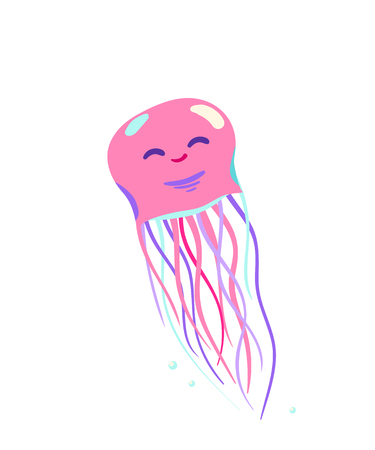 Jellyfish vector, cartoon illustration isolated on white. Funny sea animal character designのイラスト素材