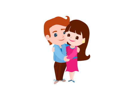 Couple in love. Man and woman hugging each other gently. Cartoon characters graphic design. Vector illustration.のイラスト素材