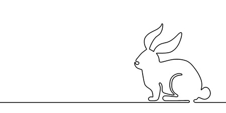 Easter bunny banner background in simple one line style with copy space in left side. Black and white minimal rabbit concept vector illustration.のイラスト素材