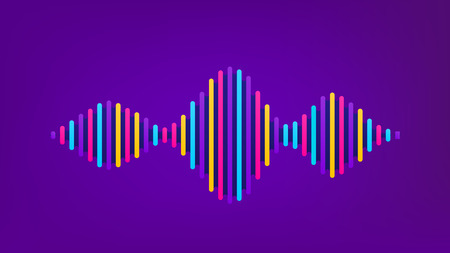 Wave sound vector background. Music flow soundwave design, color elements isolated on purple...