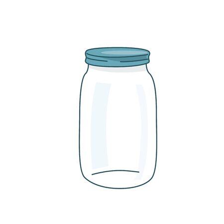 Empty glass jar vector illustration with lid. Cap close blank mason bottle. Simple flat cartoon background.のイラスト素材
