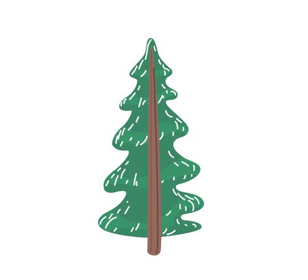 Fir tree with snow texture. Pine xmas vector illustration isolated on white background. Simple flat cartoon green spruce plant for christmas decorating.のイラスト素材