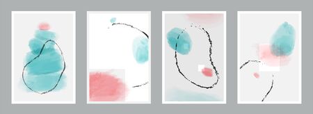 Abstract minimalist vector poster set. Collection of hand painted illustration background for stylish decoration.のイラスト素材