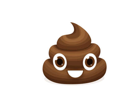 Brown emoticon poop character vector illustration. Emoji comic poo in flat cartoon style isolated on white background. Funny excrement artのイラスト素材
