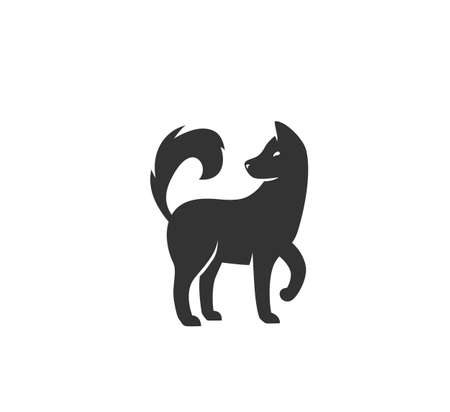 Dog silhouette vector illustration. Black and white puppy  in simple flat style. Isolated on white backgroundのイラスト素材