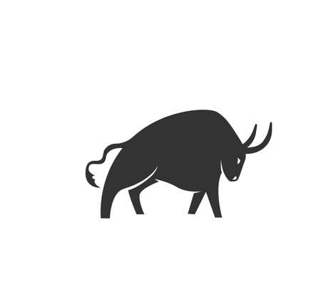 Ox silhouette vector illustration. Black and white bull  in simple flat style. Isolated on white backgroundのイラスト素材