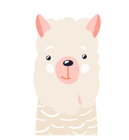 Lama cute animal baby face vector illustration. Hand drawn style nursery character. Scandinavian funny kid designのイラスト素材