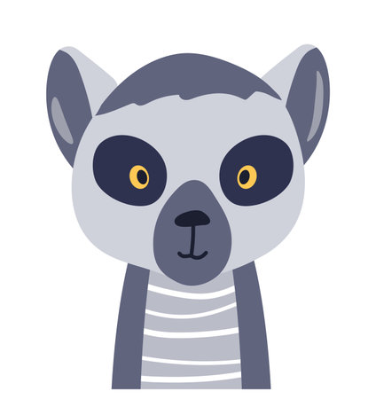 Lemur cute animal baby face vector illustration. Hand drawn style nursery character. Scandinavian funny kid designのイラスト素材