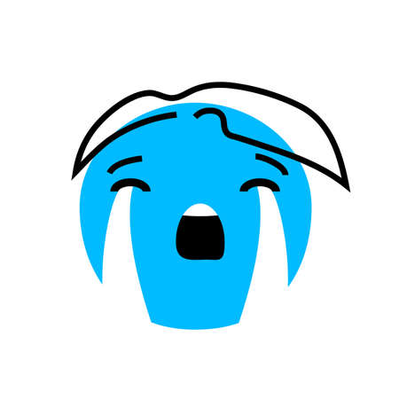 Abstract blue upset face with tears and hair. Character icon design vector illustration isolated on white background. Expression people emotionのイラスト素材