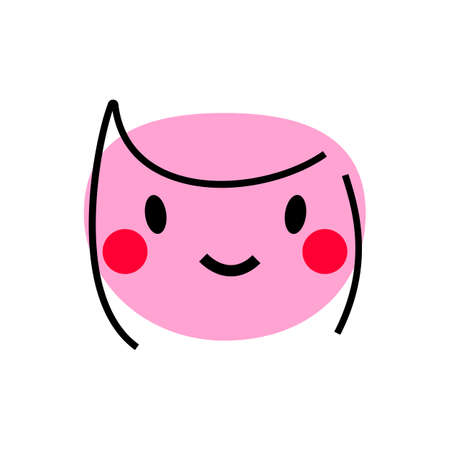 Abstract smile pink embarrassed face with line hair and blush. Character icon design vector illustration isolated on white background. Expression people emotionのイラスト素材