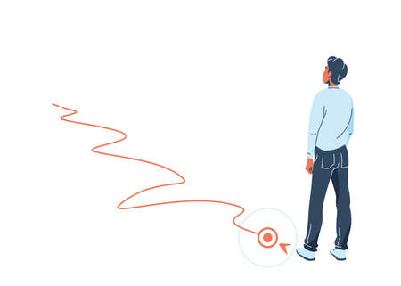 Path to success vector illustration. Way with direction line to the purpose. Business man back view....